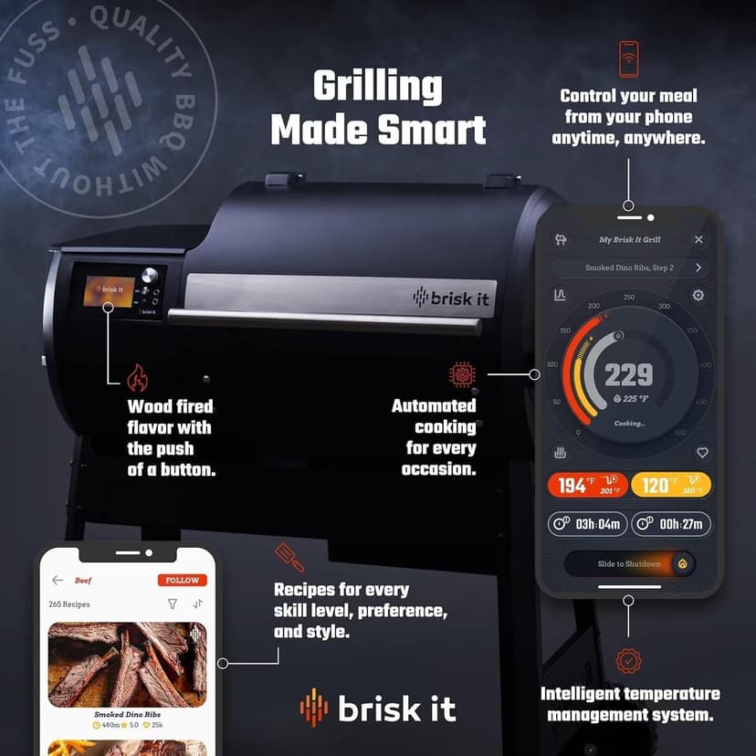 Origin-580 Wood Pellet Smoker Grill - A.I. Powered and WiFi Grill with PID controller, BBQ Grill 580 sq.in Cooking Area, Meat Probe, 8-in-1 Outdoor Smoker
