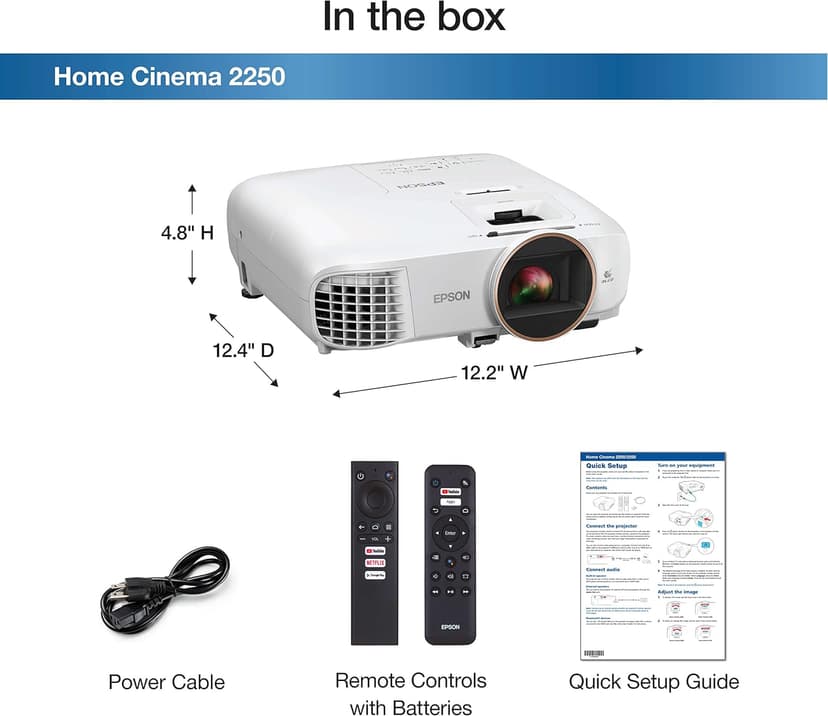 Epson Home Cinema 2250 3LCD Full HD 1080p Projector with Android TV, Streaming Projector, Home Theater Projector, 10W Speaker, Image Enhancement, Frame Interpolation, 70,000:1 contrast ratio, HDMI