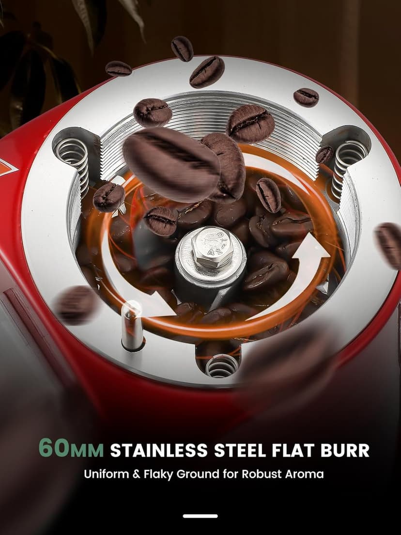 Huanyu Flat Burr Coffee Grinder Large Capacity 35oz Red and Huanyu Electric Coffee Bean Grinder with Closed Grinding System Anti-Static Design for Dust-Free Home Use Bundle