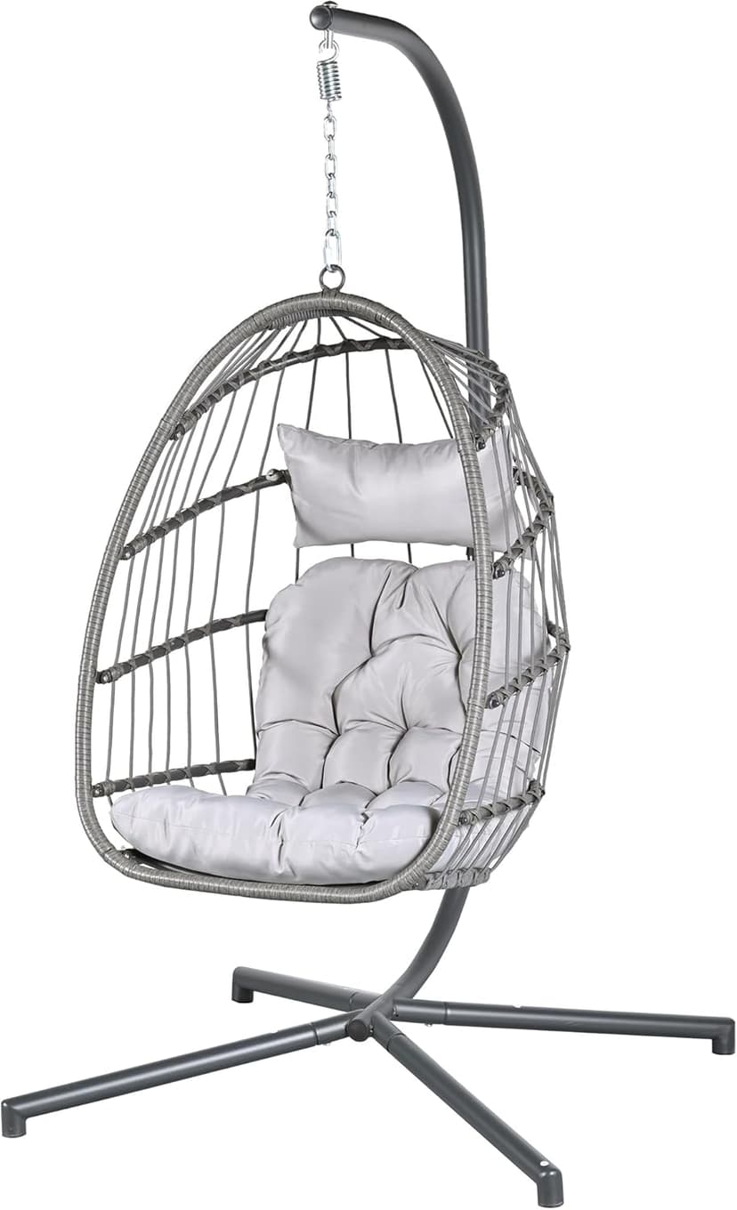 Econohome Hanging Egg Chair with Stand - Indoor/Outdoor Swing Hammock Chair with Plush, Washable Cushions, 350LBS Capacity, Ideal for Relaxation in Bedrooms, Balconies, Gardens, and Patios
