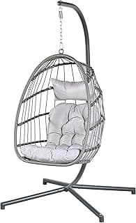 Econohome Hanging Egg Chair with Stand - Indoor/Outdoor Swing Hammock Chair with Plush, Washable Cushions, 350LBS Capacity, Ideal for Relaxation in Bedrooms, Balconies, Gardens, and Patios