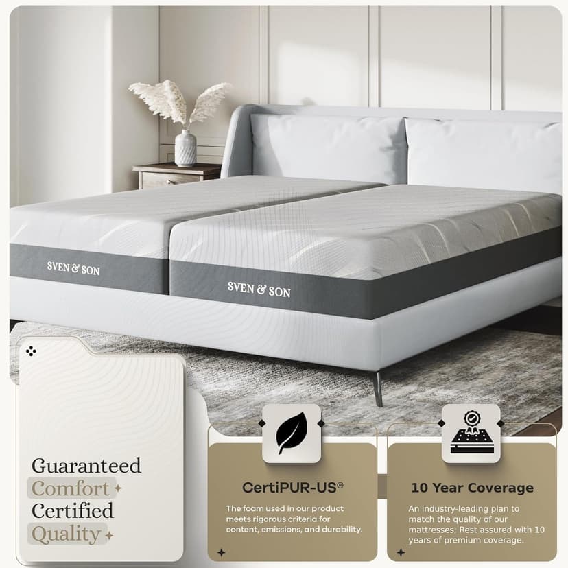 Sven & Son Luxury Hybrid Spring Mattress, Premium Materials, CertiPUR-US, Made in The USA, 14 inch Medium Soft - Split California King