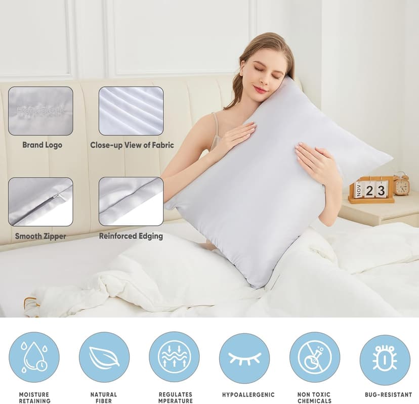 100% Mulberry Silk Pillowcases with Zipper– Luxurious, Anti-Aging Pillow Covers, 22 Momme 6A Grade Silk Pillow Cases 2 Pack for Hair and Skin Care (Silver Grey, Queen (U.S. Standard))