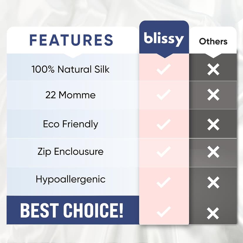 Blissy Silk Pillowcase - 100% Pure Mulberry Silk - 22 Momme 6A High-Grade Fibers - Pillow Cover for Hair & Skin - Regular, Queen & King with Hidden Zipper (Standard,Blissy White)