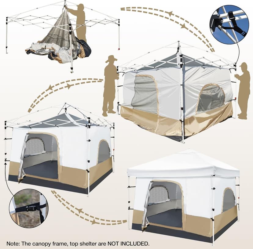 REDCAMP Canopy Camping Tent for Pop Up Canopy Tent, Inner Tent Converts Straight Leg 10'x10' or 10'x20' Canopy into Camping Tent, Fits 4-6 Person(Frame/Shelter NOT Included)