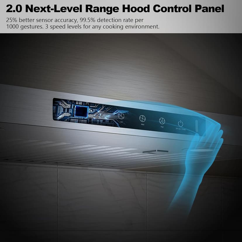 Wall Mount Range Hood 36 inch,Kitchen Vent Hoods 980 CFM Ducted/Ductless Range Hood,with Gesture Sensing & Touch Control Switch Panel, 3 Speed Exhaust Fan Permanent Filter