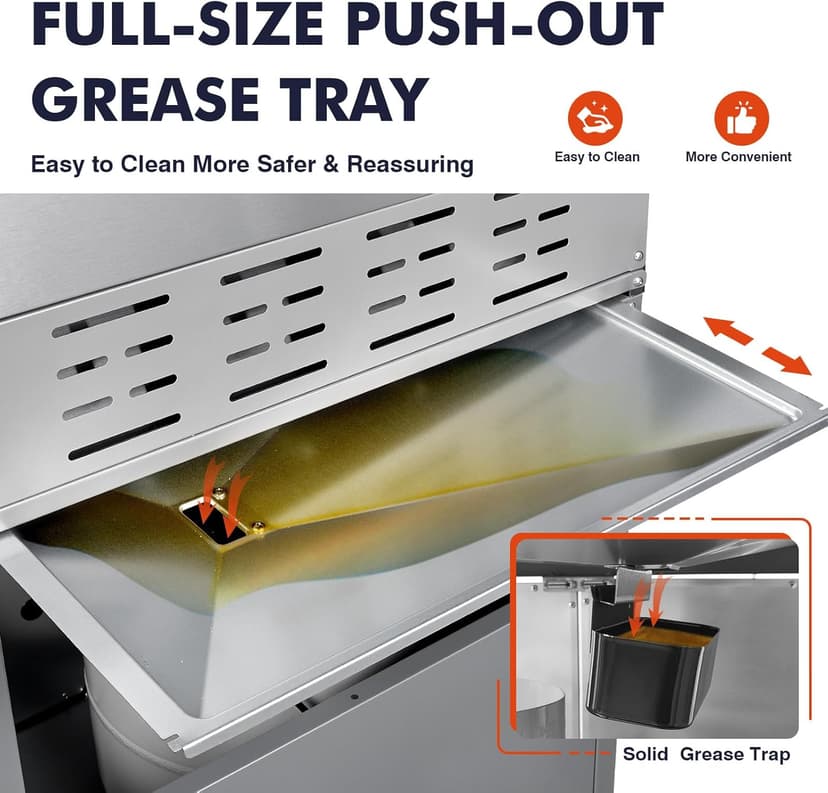 Llamaviva 5 Burner Propane Gas Grill with Side Burner,Stainless Steel BBQ Grill with Porcelain-Enameled Cast Iron Grates, 68000 BTU Cabinet-Style Cart Design for Outdoor Patio Barbecue- food clip