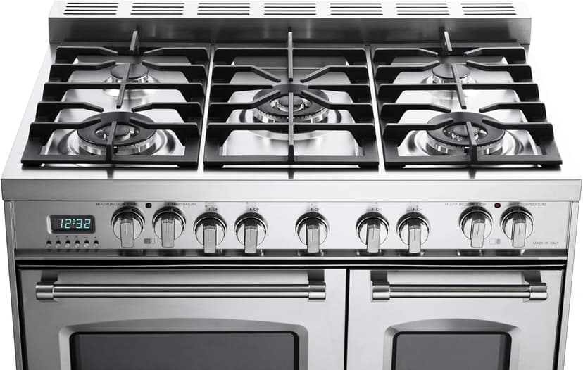 Verona VPFSGE365DSS 36" Prestige Series Freestanding Dual Fuel Range with Double Oven 5 Sealed Burners Oven Racks and Cast-Iron Grates in Stainless Steel