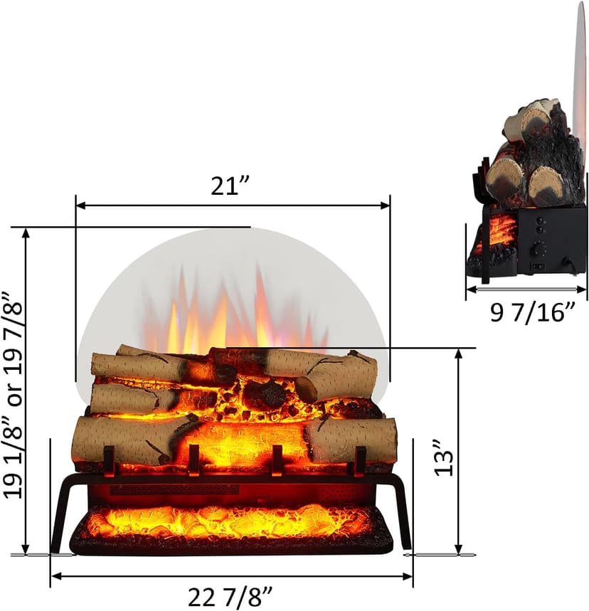 LegendFlame 23" W Free Standing Electric Fireplace White Birch Log Set (EF290A-WB), Fireplace Insert, Heater 750W/1500W, Crackling Sound, Remote Control