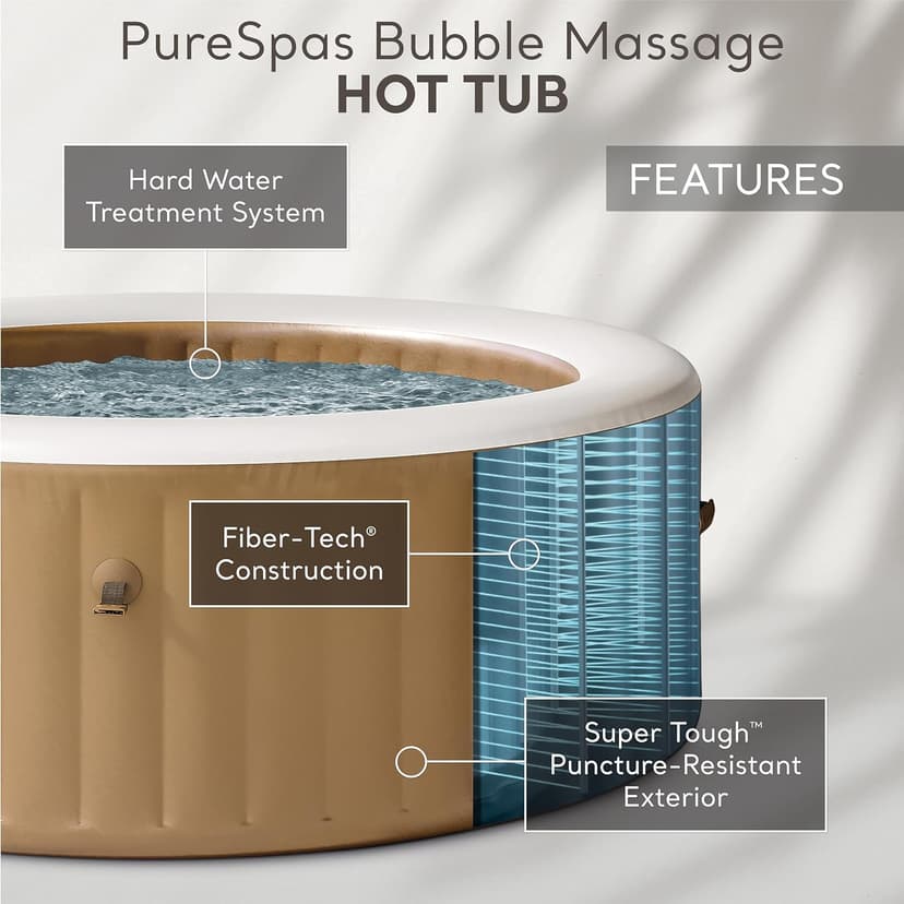 Intex 28425EH PureSpa Bubble Massage Spa Set Outdoor Inflatable Portable Hot Tub, Includes Energy Efficient Spa Cover, Saltwater System Ready, 4 Person, 77in x 28in