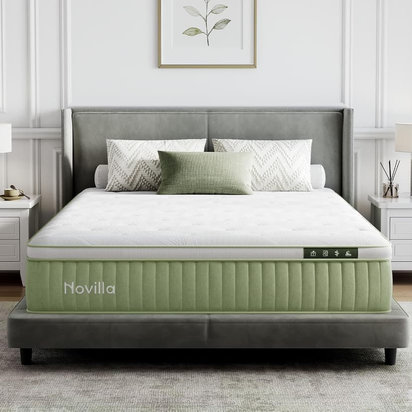 Novilla Hybrid King Mattress, 12 Inch King Size Hybrid Mattress in a Box with Individually Wrapped Coils & Euro Top for Pressure Relief & Motion Isolation & Cool Night Sleep, CertiPUR-US Certified