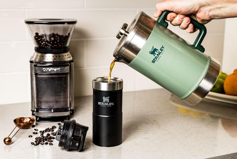 Stanley Classic Stay-Hot French Press Coffee Maker 48 oz | 5 Minute Brew, 4 Hours Hot | Mesh Filter for Coffee Grounds | Insulated Stainless Steel French Press | BPA-Free | Hammertone Green