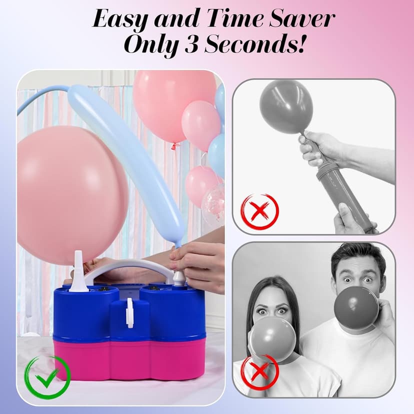 Electric Balloon Pump, 3-in-1 Portable Air Pump for Inflatables and Balloons, Dual Nozzle Balloon Blower Machine for Latex 260q Foil Balloons 110V Inflator Deflator for Pool Floats Air Mattress