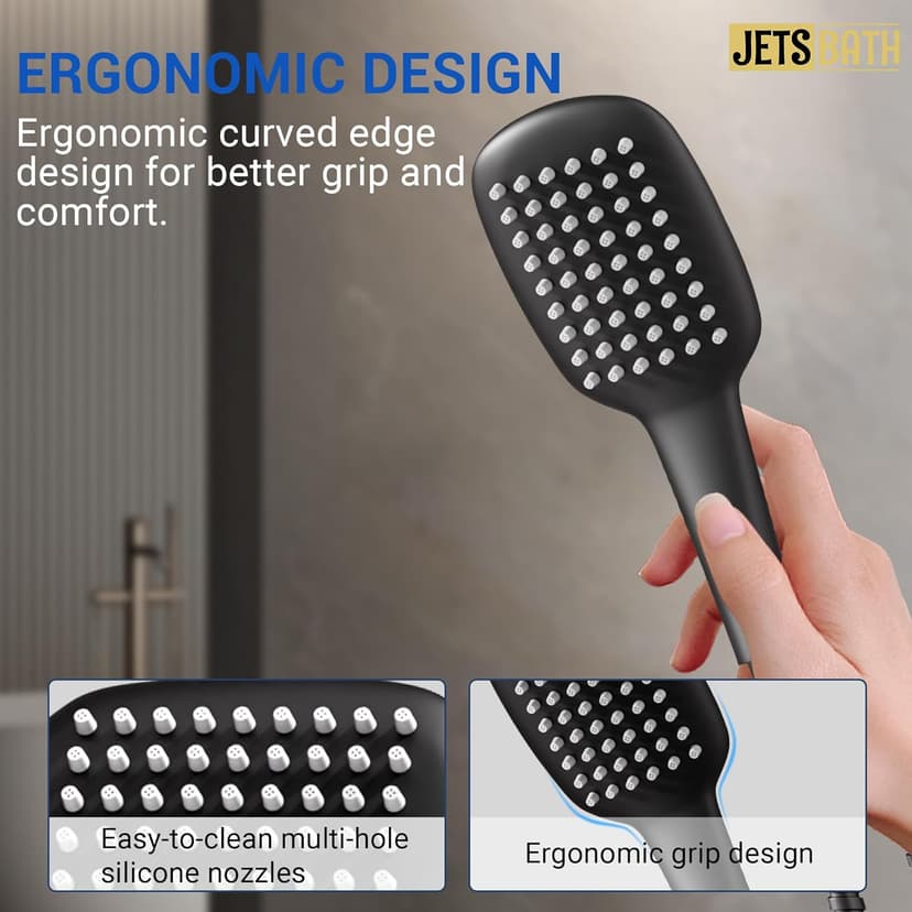 32” Luxury Thermostatic Full Body Shower System with 32-Inch Mist & Rainfall Shower Head & 6 Body Jets, Handheld, JetsBath Matte Black Two Person Shower Faucet Set, Smart Shower System for Couples