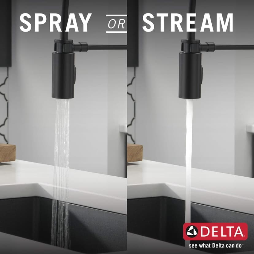Delta Faucet Antoni Black Kitchen with Pull Down Sprayer, Commercial Style Sink Faucet, Faucets for Sinks, Single-Handle, Magnetic Docking Spray Head, 18803-BL-DST, Matte Black