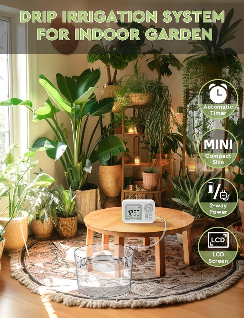 [2025 Upgraded] Automatic Drip Irrigation Kit, 15 Potted Indoor Houseplants Support, Indoor Automatic Watering System for Plants, with Digital Programmable Water Timer