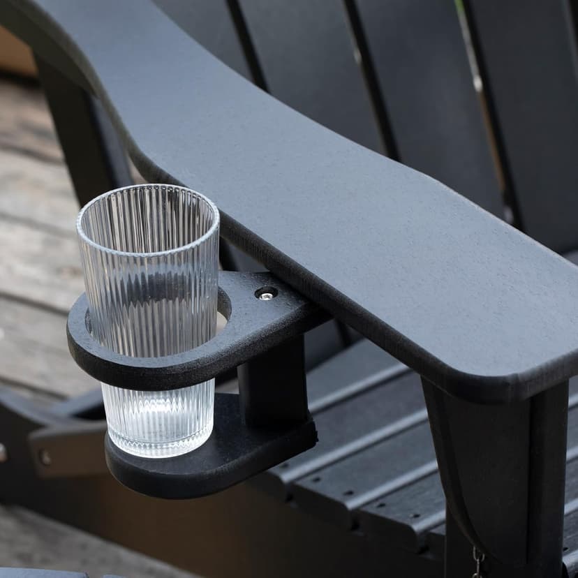 nalone Folding Adirondack Chairs Set of 2 with Cushions and Cup Holder, HDPE Plastic Oversized Patio Chair Weather Resistant, Used in Outdoor, Fire Pit, Deck, Garden, Campfire Chairs (Black)