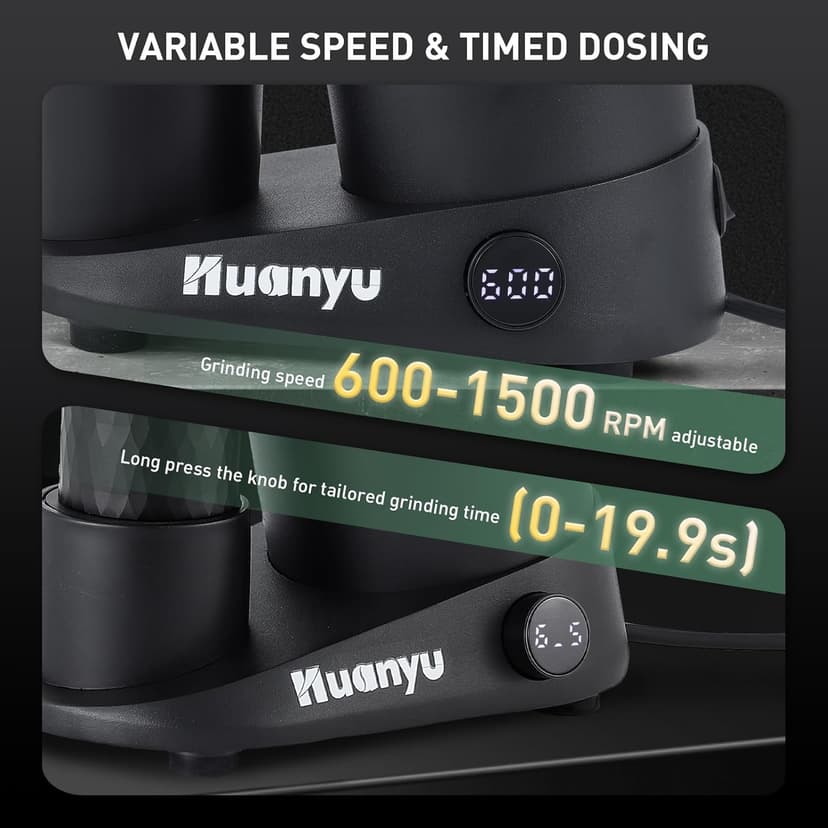 Huanyu Commercial Coffee Grinder Variable Speed Time Based Dosing Flat Burr Knob Control Professional Grinder with 8 Stepless Grinding Settings