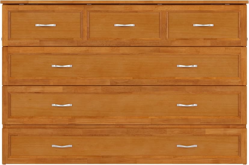AFI, Northfield Queen Murphy Bed Chest with 6" Mattress, Storage Drawer & Built-in USB Charger, Light Toffee