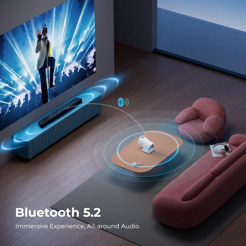 Portable WiFi and Bluetooth Projector - 4K 1080P Supported Android Smart Mini Movie Projector, 270°Adjustable Stand Outdoor Home Star Projector with Ambient Light for Phone TV Stick Laptop
