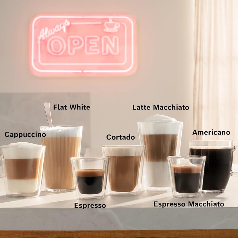 Bosch 800 Series Fully Automatic Espresso Machine – 36 Drinks with Coffee World, Cold Brew, Double Cup, Integrated Milk Container, Smart Features, in Stainless Steel