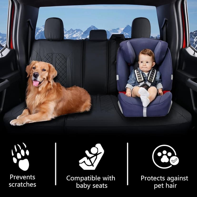 Truckiipa F150 Seat Covers Full Set Leather Waterproof Car Seat Cover Seat Protector Custom Fit for 2015-2024 Ford F150 SuperCrew, 2017-2024 F250 F350 F450 Super Duty Crew Cab, Full Set, Black