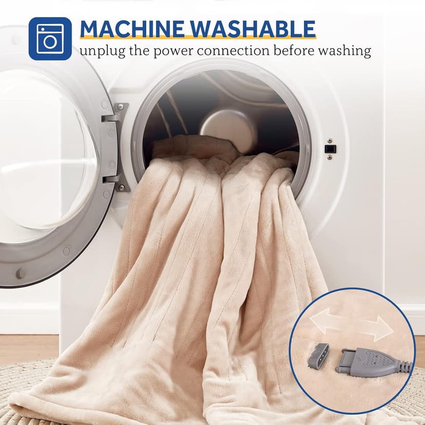 Sealy Electric Blanket Twin Size, Flannel Heated Blanket with 10 Heating Levels & 1-12 Hours Auto Shut Off, Fast Heating Warm Blanket, Machine Washable, Beige, 62 x 84 Inch