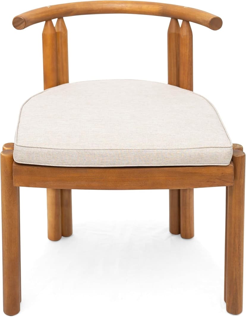 Christopher Knight Home Coves Acacia Wood Outdoor Dining Chair Set of 2 with Cushion, Wood Kitchen Side Chair, Multifunctional Patio Armless Chair, Patio Furniture Set for Outdoor Dining, Teak+ Beige