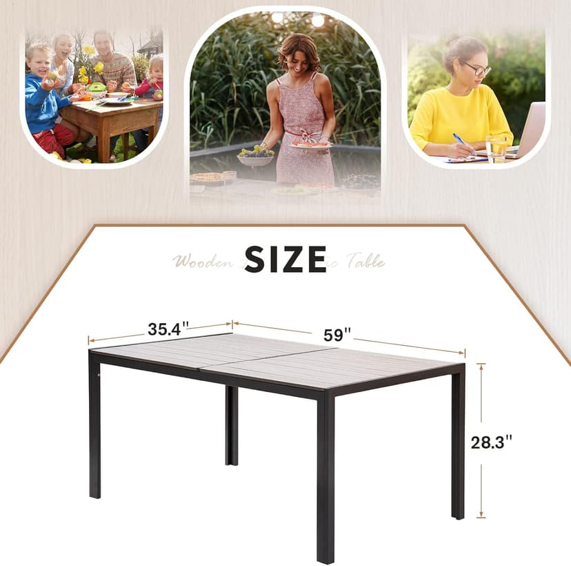 Devoko Patio Dining Table for 6 Outdoor Patio Table 59" x 35" Weather-Resistant Rectangular Table for Deck, Garden, Backyard