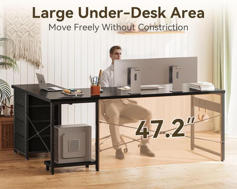 AODK L Shaped Gaming Desk with 4 Drawers, 61" Reversible Home Office Desks with Power Outlets, L Shaped Computer Desk with USB Charging Port and Host Stand, Corner Desk, Easy to Assemble, Black