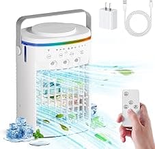 Portable Air Conditioner,Cooling Fan with 3 Speeds &3 Modes,2-8H Timer,1000ml Water Tank, Remote Control,4 in 1 Humidifier, Air Conditioner,Fan,Night Light,Evaporative Air Cooler for Home,Office