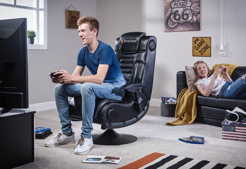 X-Rocker Pro 4.1 Pedestal Gaming Chair with 4.1 Wireless Audio System and Subwoofer (Faux Leather, Black)