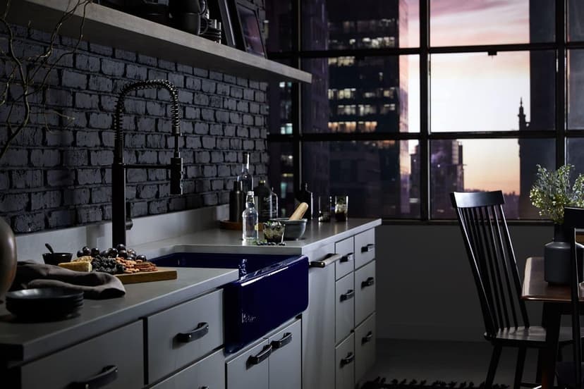 KOHLER 24982-BL Purist Commercial Style Pre-Rinse Kitchen Faucet with 3-Function Sprayhead, Kitchen Sink Faucet with Pull Down Sprayer, Matte Black