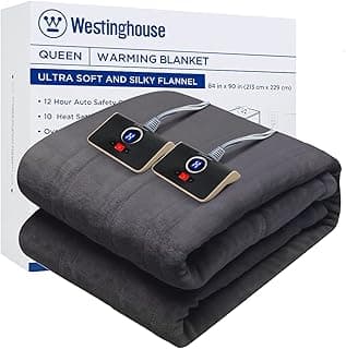 Westinghouse Queen Size Electric Heating Blanket, 10 Levels, Auto Shut Off, Fast Heating, Machine Washable (Queen, 84x90 Inches, Charcoal)