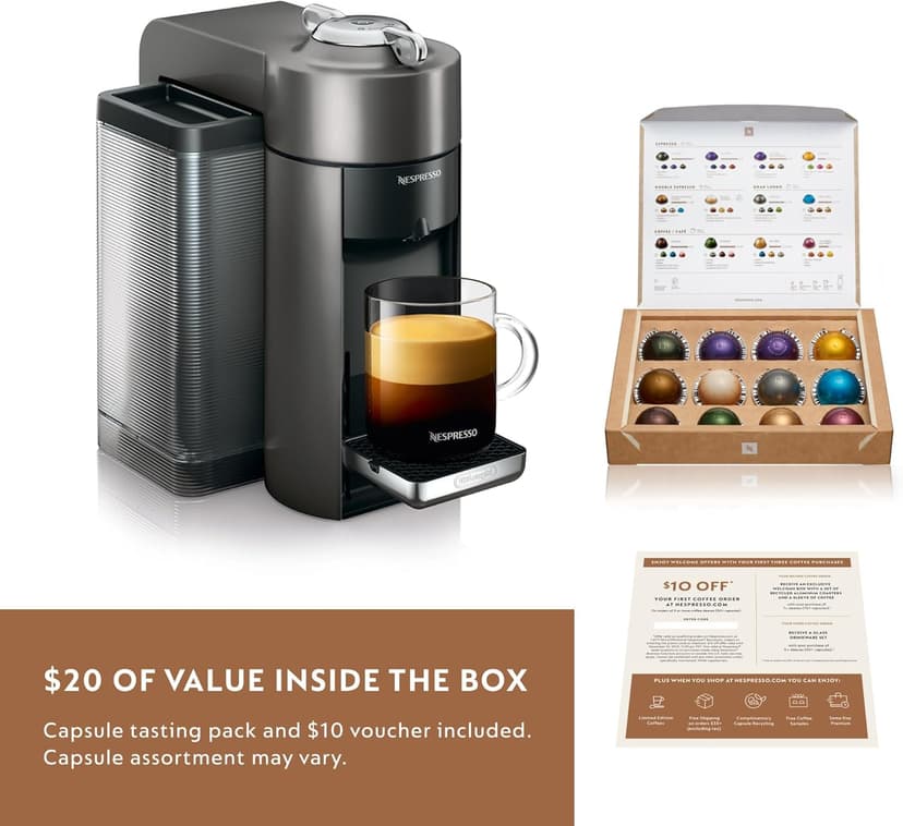 Nespresso Vertuo Coffee and Espresso Maker,1597 ml, by De'Longhi, Graphite Metal