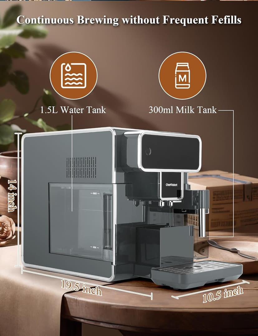 Fully Automatic Coffee Maker with Built-in 3-Level Grinder Expresso/ Cappuccino/Latte/Americano Coffee Machines with Self-Cleaning Function 12 Cup Coffee Machine for Home/Office (Coffee Maker-Gray)