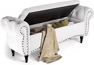 Storage Ottoman Bench, 53" Length Upholstered Bench & Ottoman with Safety Hinge, Tufted Bed Bench with Rolled Arm and Nailhead Trim, End of Bed Storage Bench for Bedroom, Living Room, Entryway