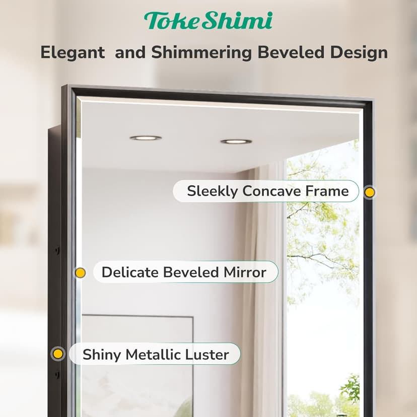 TokeShimi 17x25 Recessed Medicine Cabinet with Mirror Surface Mounted, Metal Beveled Mirror with Storage for Bathroom Vanity, Aluminum Black Medicine Cabinet Mirrored