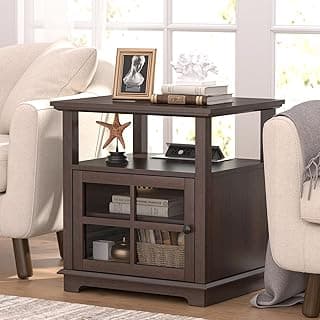 HIFYOBRO 24''Tall End Table with Charging Station, Adjustable Shelf, Storage Side Table,21" Large Nightstand for Living Room, Bedroom,Espresso