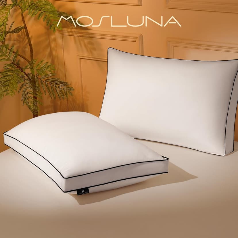 Feather Down Pillows Queen Size Set of 2 with Gusset, Luxury Hotel Collection Bed Pillow 2 Pack, Down Surrounded Gusseted Pillows for Sleeping, Soft Fluffy for Side, Back Sleepers 20x30 in.