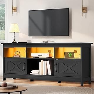 YITAHOME TV Stand for 65 Inch TVs, Entertainment Center with Storage Cabinets, Power Outlet & LED Light, Media Console Living Room Furniture, Black