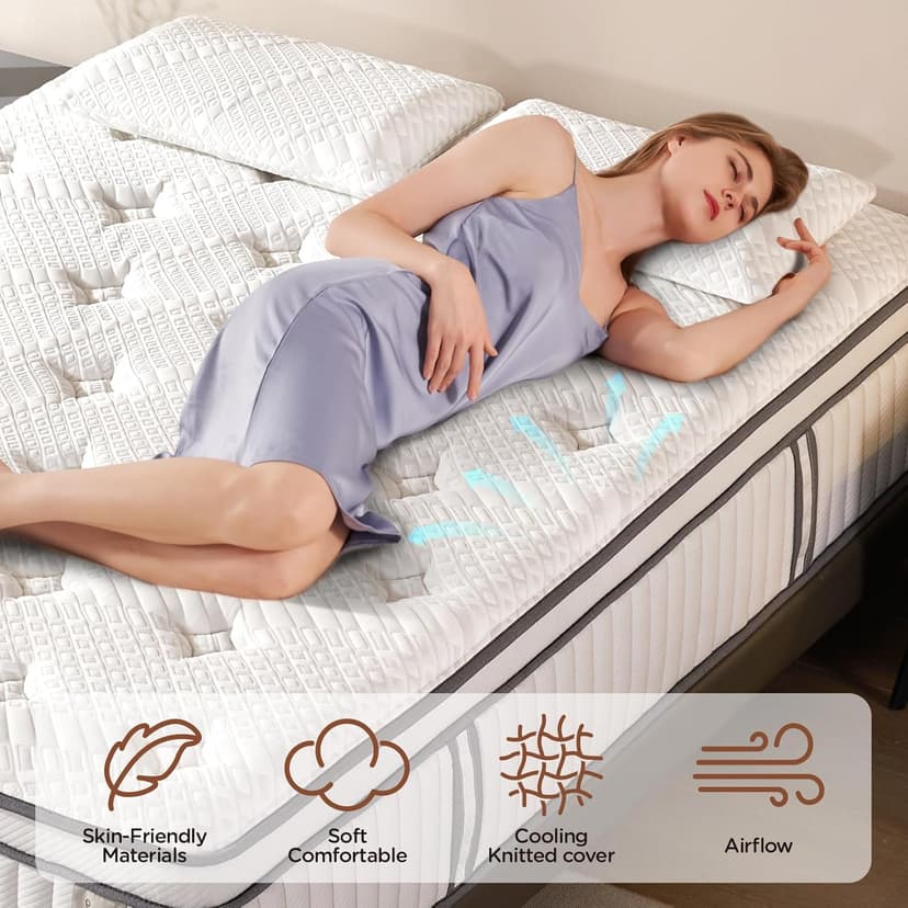 DIGLANT California King Mattress, 14Inch Cooling Gel Memory Foam Hybrid Mattress with Pocket Springs, Medium Plush Feel, White