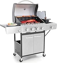 Captiva Designs 4-Burner Propane Gas BBQ Grill with Side Burner & Porcelain-Enameled Cast Iron Grates, 42,000 BTU Output Stainless Steel Grill for Outdoor Cooking Kitchen and Patio Backyard Barbecue