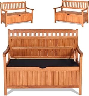 Safstar Outdoor Patio Bench with Storage Box, 33 Gallon Capacity, Wooden Frame, Eucalyptus Material, Natural Color, 42 x 23 x 35.5 Inches