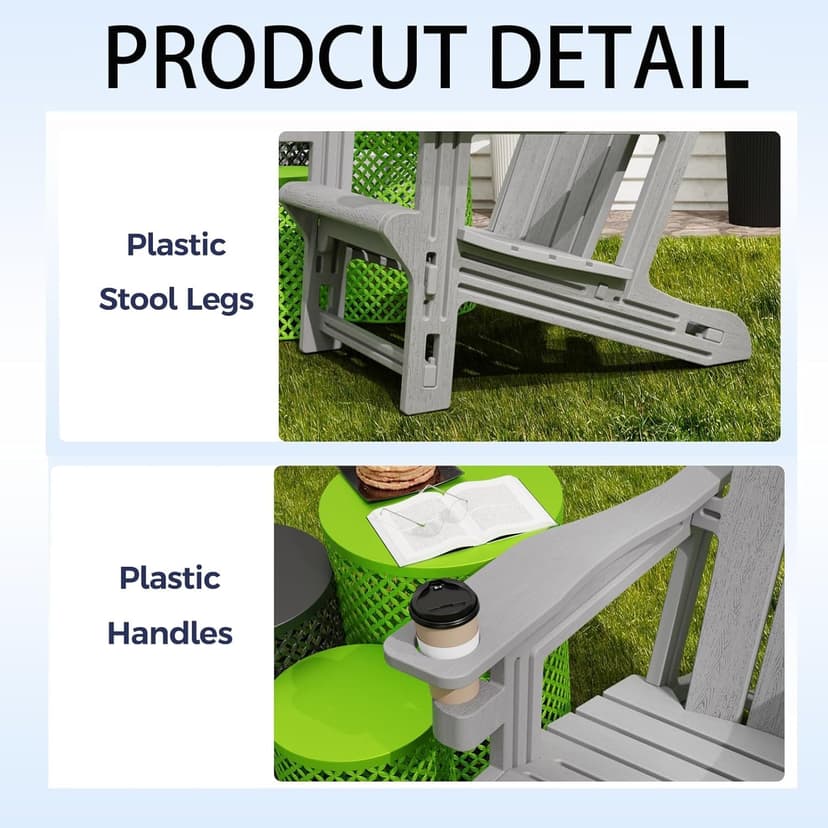 Adirondack Chair Set of 6, HDPE Plastic Adirondack Chairs, All Weather Fire Pit Chairs with Cup Holder, Outdoor Lawn Chair for Patio, Garden, Backyard, Grey