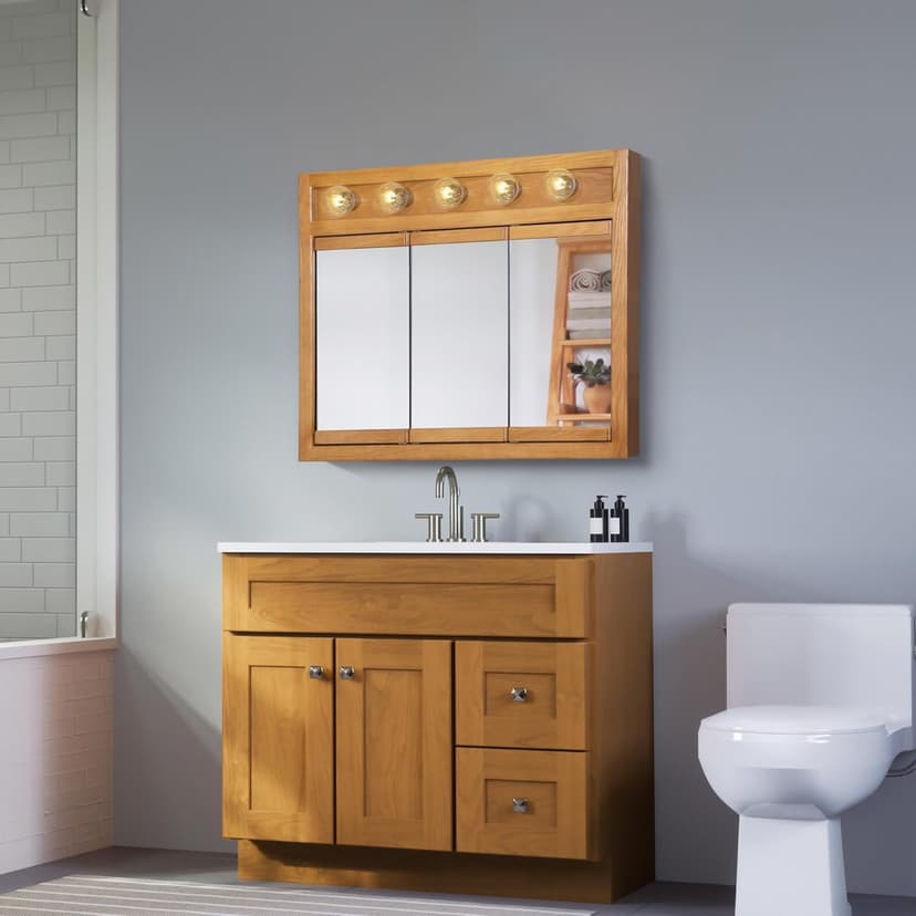 Design House 36 Inch Richland Bathroom Medicine Cabinet, Wall Mounted, Mirror, Oak, 530618-NOK