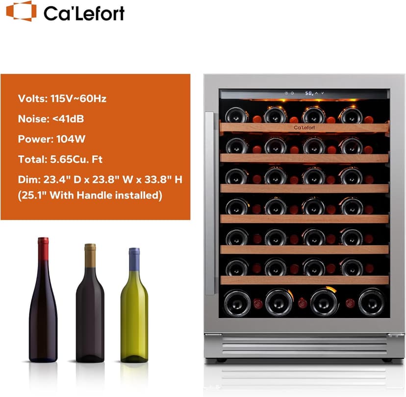 24 Inch Wine Fridge, 54 Bottle Wine Cooler Refrigerator, 40-65°F Wine Refrigerator Glass Door, 3 LED Wine Fridge, Built-in or Freestanding Wine Fridge for Home/Bar/Kitchen (5.65 cu.ft)