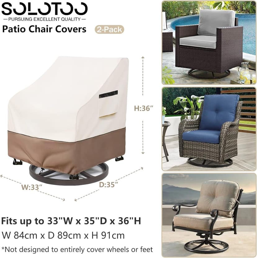 Patio Chair Covers Waterproof Patio Furniture Covers, 33W x 35D x 36H Inches Swivel Outdoor Chair Cover 2 Pack (Beige)
