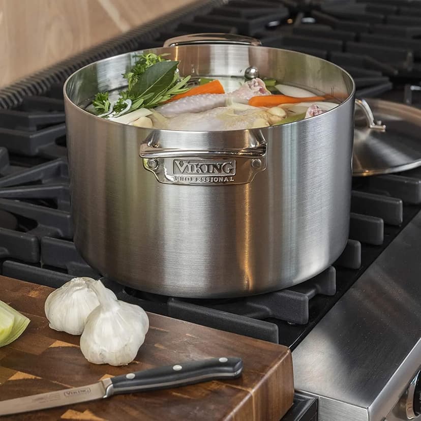 Viking 5-Ply Pots and Pans Set, 10 Piece Stainless Steel Kitchen Cookware, Silver