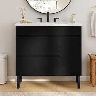 YITAHOME 36 Inch Bathroom Vanity with Sink, Bathroom Cabinet Vanity for Media Space, Freestanding Storage Bathroom Vanity with 1 Soft Closing Cabinet & 2 Drawers, Black